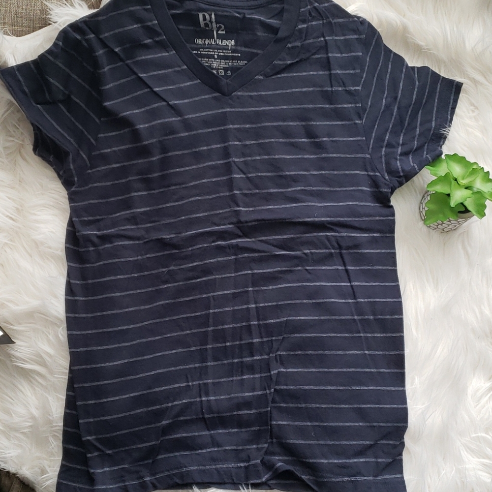 B2 Original Blends Navy Blue Stripes V Neck Shirt